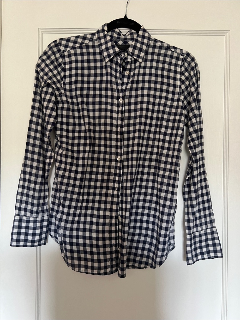 J. Crew Navy and White Gingham Button-Down Shirt size 00 XS “boy shirt”
